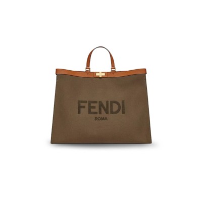 FENDI CANVAS VITELLO KING LOGO EMBROIDERED LARGE PEEKABOO X-TOTE 8BH375ABVVF1891 (46*35.5*15.5cm)
